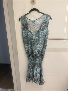 Sleeveless Teal and Black Printed Letarte Mini Dress size xs